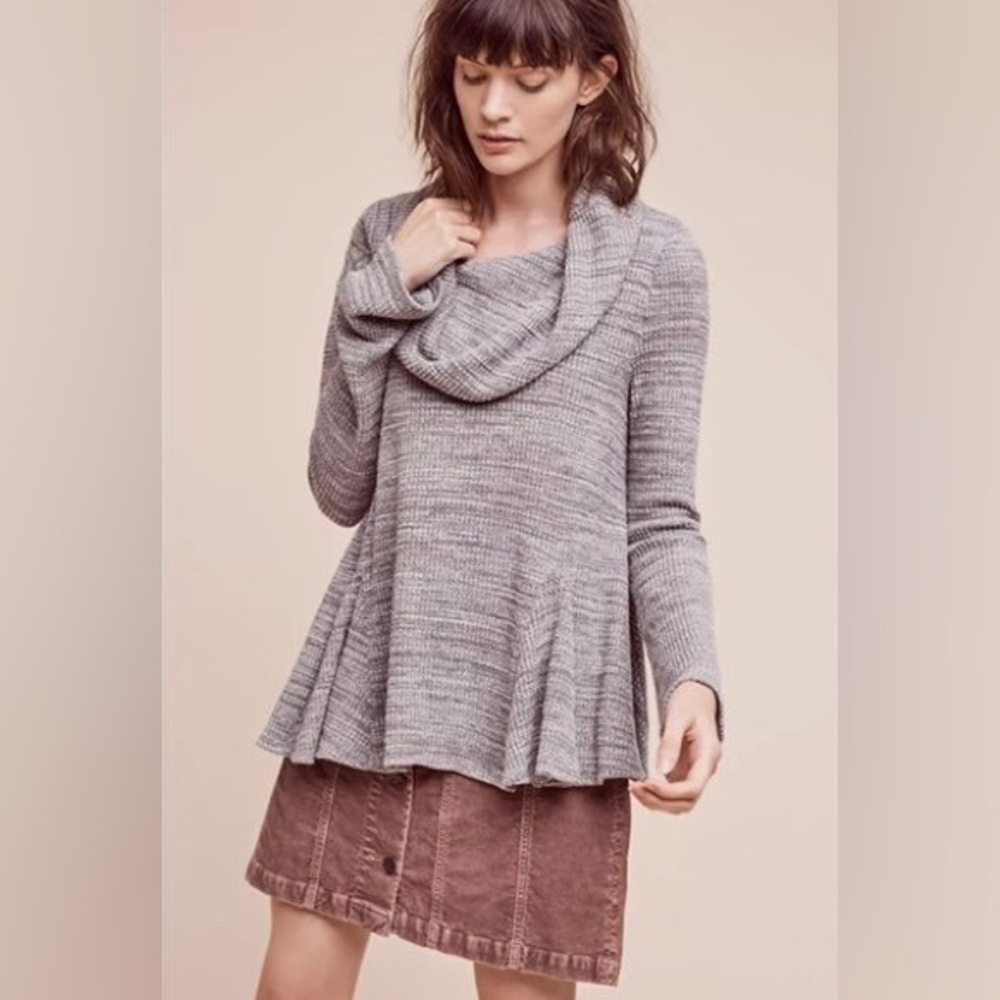 Anthropologie Postmark Maurisa Cowl Neck Gray Waffle Knit Cotton Sweater Size S
